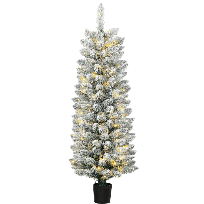 HOMCOM Schneebedeckter Weihnachtsbaum mit 100 LEDs 120 cm 8 Modi 180 Zweige Grün und Weiß