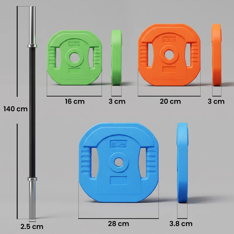 SPORTNOW 20 kg Adjustable Barbell Weights Set, Barbell Bar with Weight Plates, Non-slip Handle, Multicolour