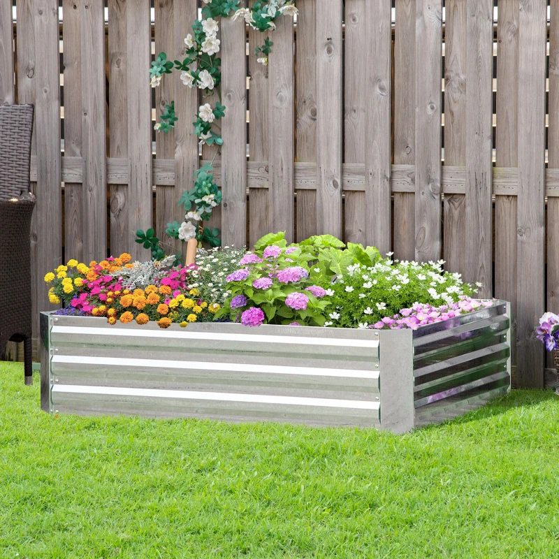 Outsunny Lit de jardin surélevé carré potager en acier galvanisé protection contre mauvaises herbes 120 x 90 x 30 cm argent