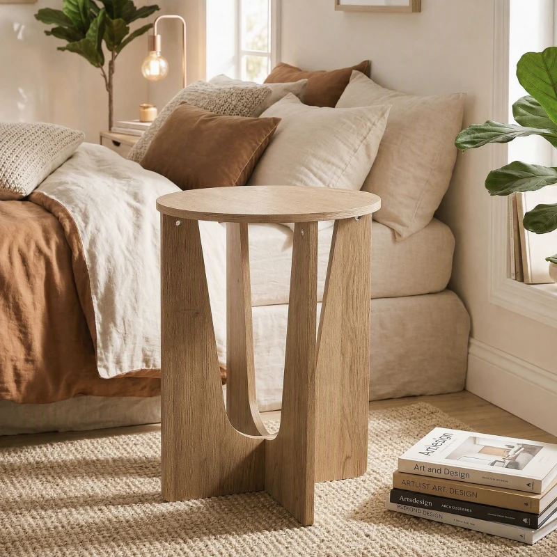 HOMCOM Table d'Appoint Ronde, Table de Salon avec Pieds Incurvés, Style Rustique, pour Salon, Chambre, Effet Bois Café