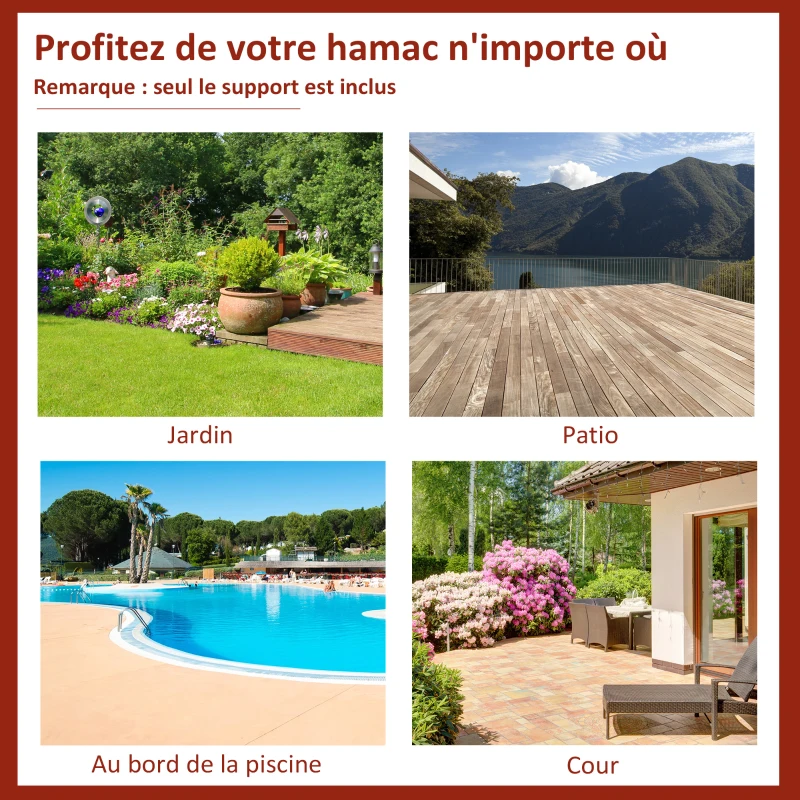 Outsunny Support Pied de hamac Structure Robuste métal époxy Noir Hauteur réglable 6 Niveaux dim. 2,80L x 1,17l x 1,10H m