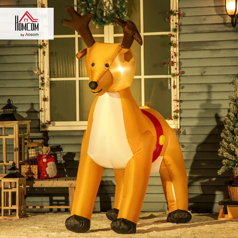 HOMCOM Lighted Christmas Inflatable Reindeer Blow Up Outdoor Decoration for Garden