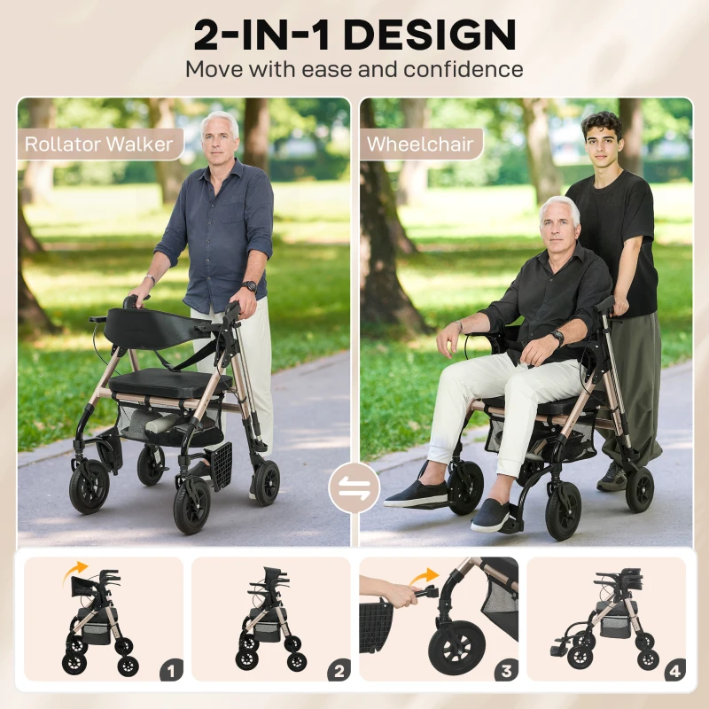 HOMCOM Rollator Walker Wheelchair, with Seat - Black