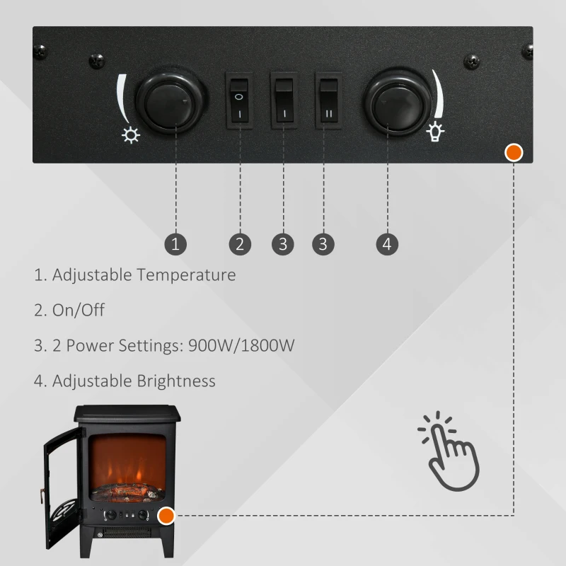 HOMCOM Freestanding Electric Fireplace Stove Heater with Realistic Flame Effect Black