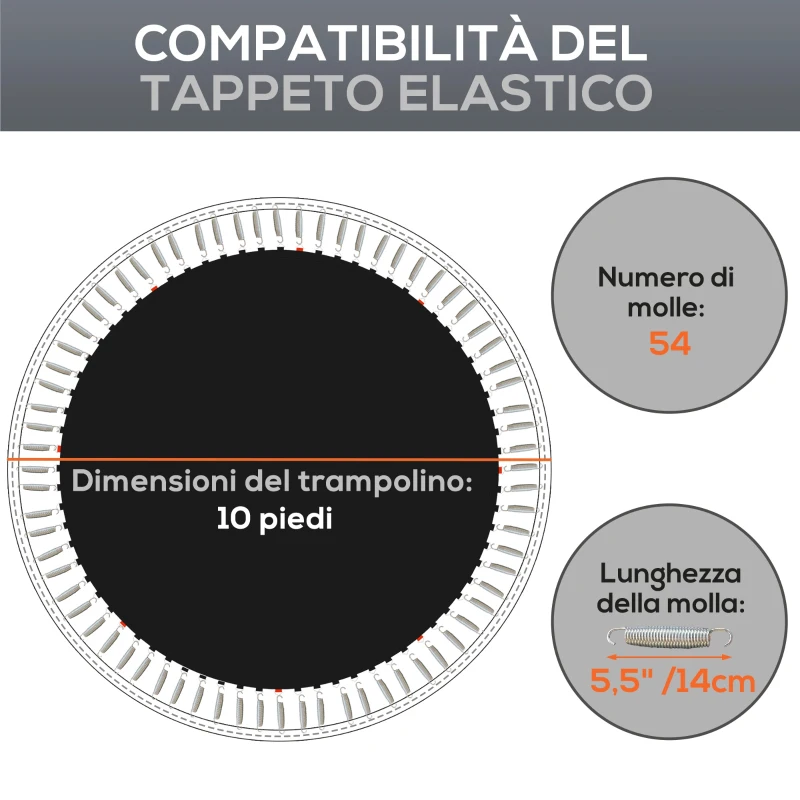 SPORTNOW Tappeto Elastico di Ricambio per Trampolino da 3m con 8 Cuciture e Rivestimento Anti UV, Nero