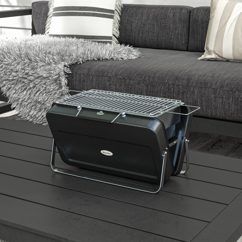 Outsunny Mini barbecue à charbon BBQ portable avec coque de valise barbecue de table pliable pour jardin, camping, pique-nique noir