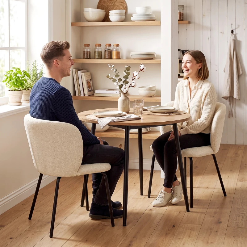 HOMCOM Set de 2 scaune de dining tapițate din chenille, spătar înfășurător, sarcină 120 kg, 57 x 58 x 77 cm, Bej