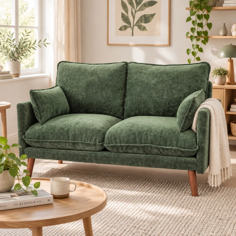 HOMCOM 2 Seater Sofa, Loveseat Sofa with Spring Cushions, Wide and Deep Seat, Wood Legs, Green