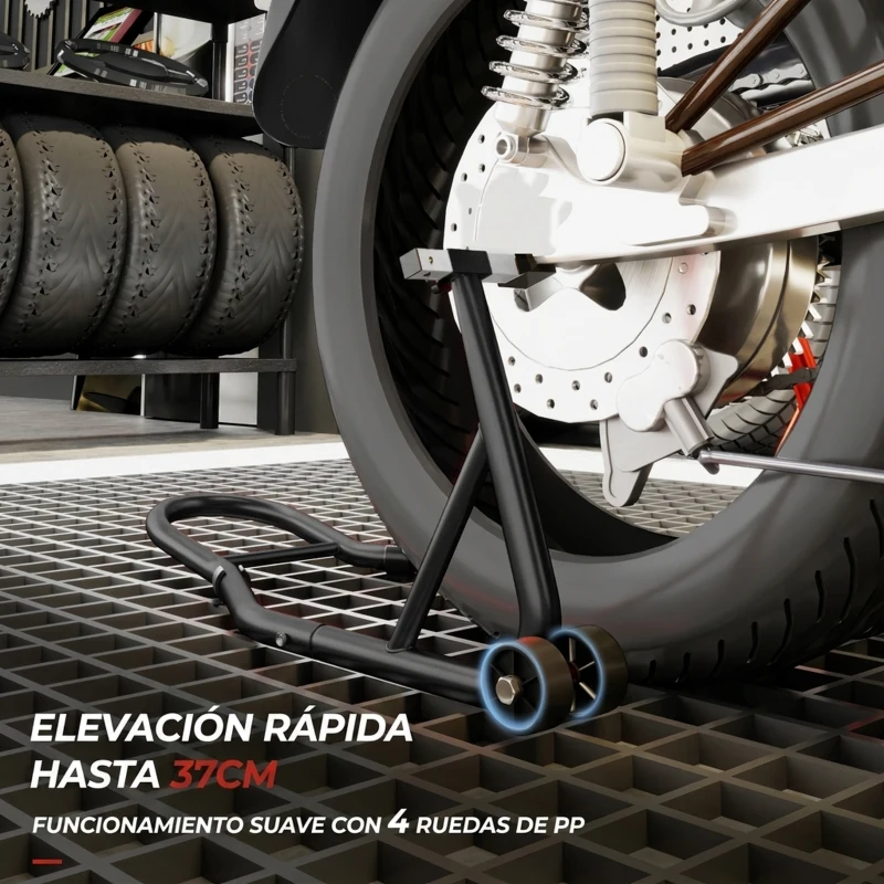 HOMCOM Caballete Moto Soporte Trasera Universal de Acero con Horquillas en U y L para Rueda 10" 17" 18" Carga 200 kg Negro