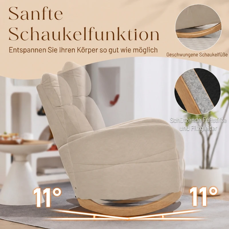 HOMCOM Schaukelstuhl, gepolsterter Schaukelsessel mit Cordstoff, Seitentaschen für Wohnzimmer, Schlafzimmer, Beige