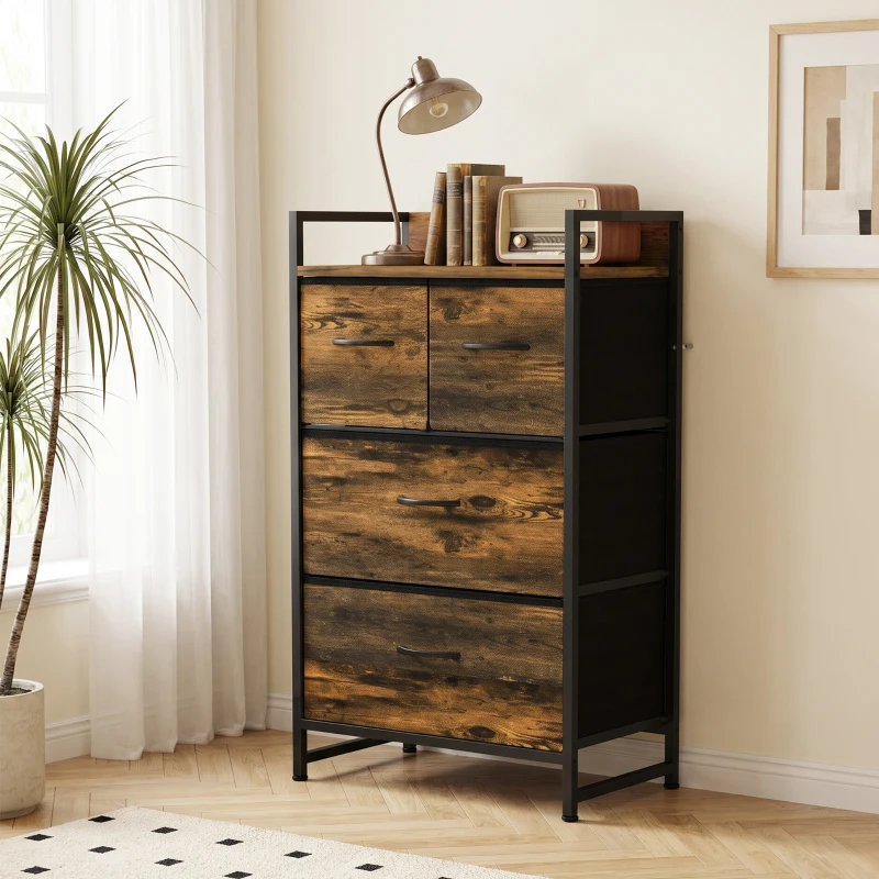 HOMCOM Meuble de rangement style industriel commode 4 tiroirs en tissu pliables et amovibles et 1 étagère - 50 x 29 x 85 cm