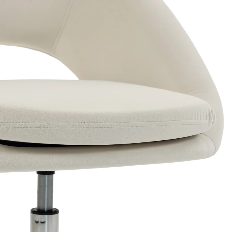 HOMCOM Velvet Desk Chair, Modern Office Chair with Height-Adjustable, Wheels, for Home Study Bedroom, Cream