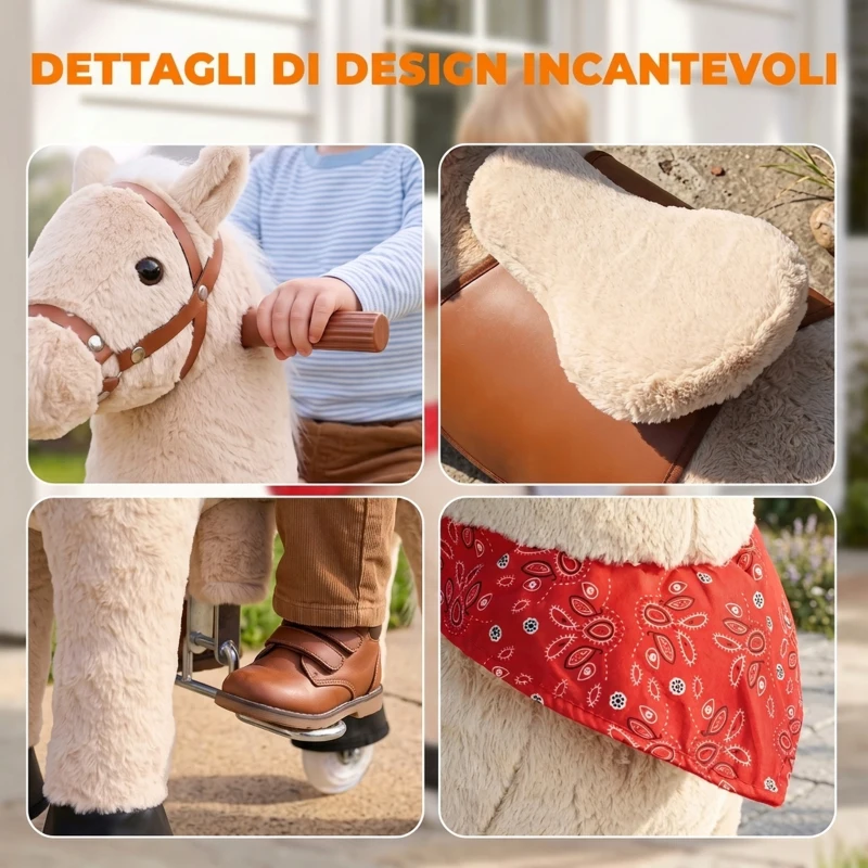 AIYAPLAY Cavallo Cavalcabile per Bambini con Testa Girevole, Suoni Realistici, Ruote Scorrevoli, Marrone Chiaro