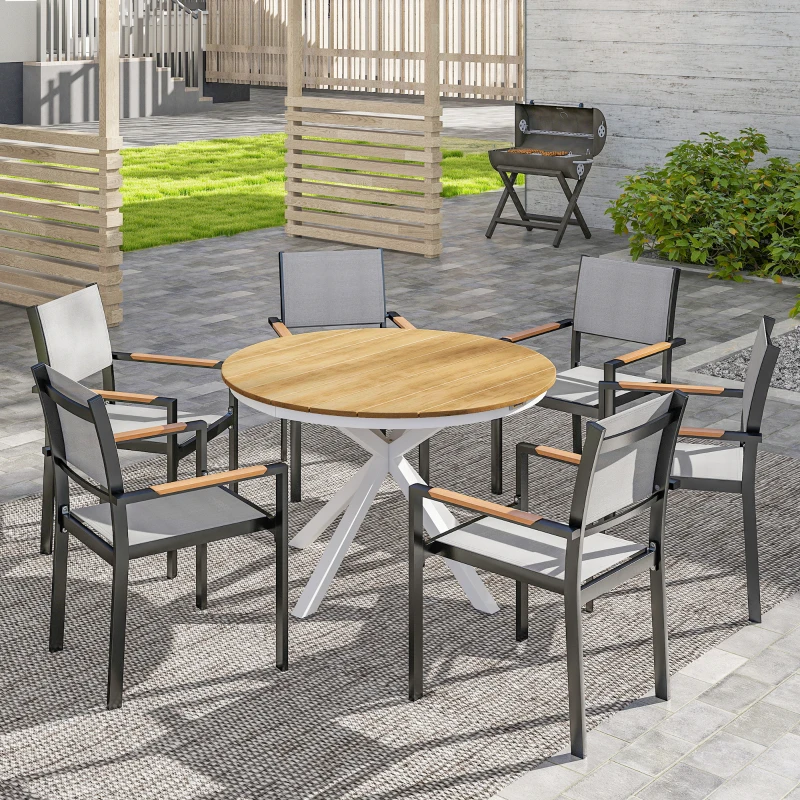 Outsunny Table à manger de jardin ronde Ø 118 cm cadre en aluminium pour balcon, porche, patio, teck