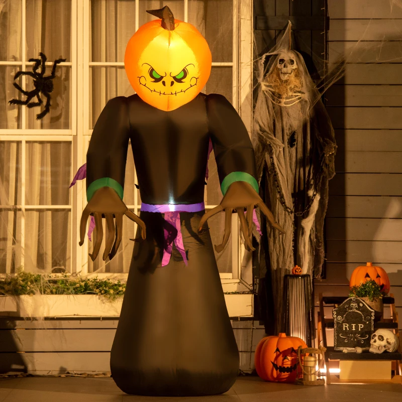 HOMCOM Inflatable 2.1m Pumpkin Man Halloween Decoration W/LED lights Polyester Fabric - Multicolour