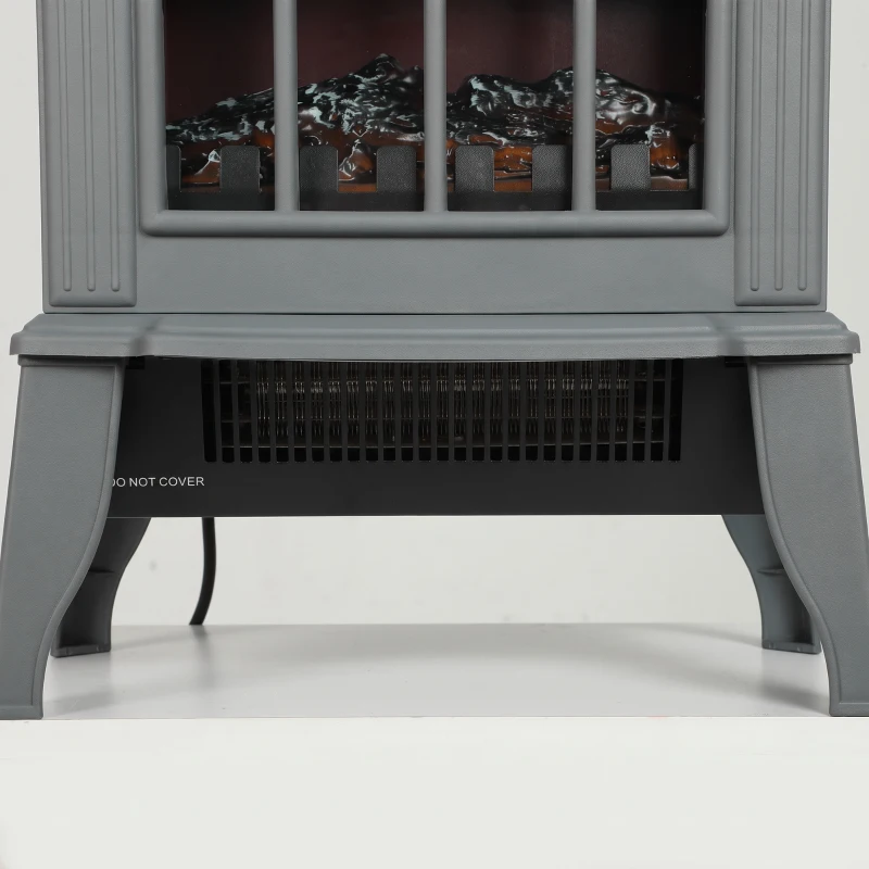 HOMCOM Freestanding Electric Fireplace, Electric Log Burner w/ LED Flame Effect, Overheating Safety System, 1000W/2000W, Grey