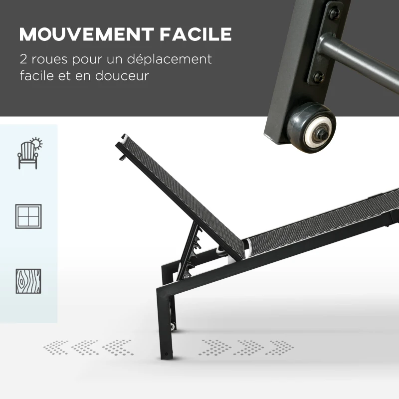 Outsunny Lot de bain de soleil et matelas d'assise - roues dossier inclinable aluminium - coussin zippé déhoussable tétière