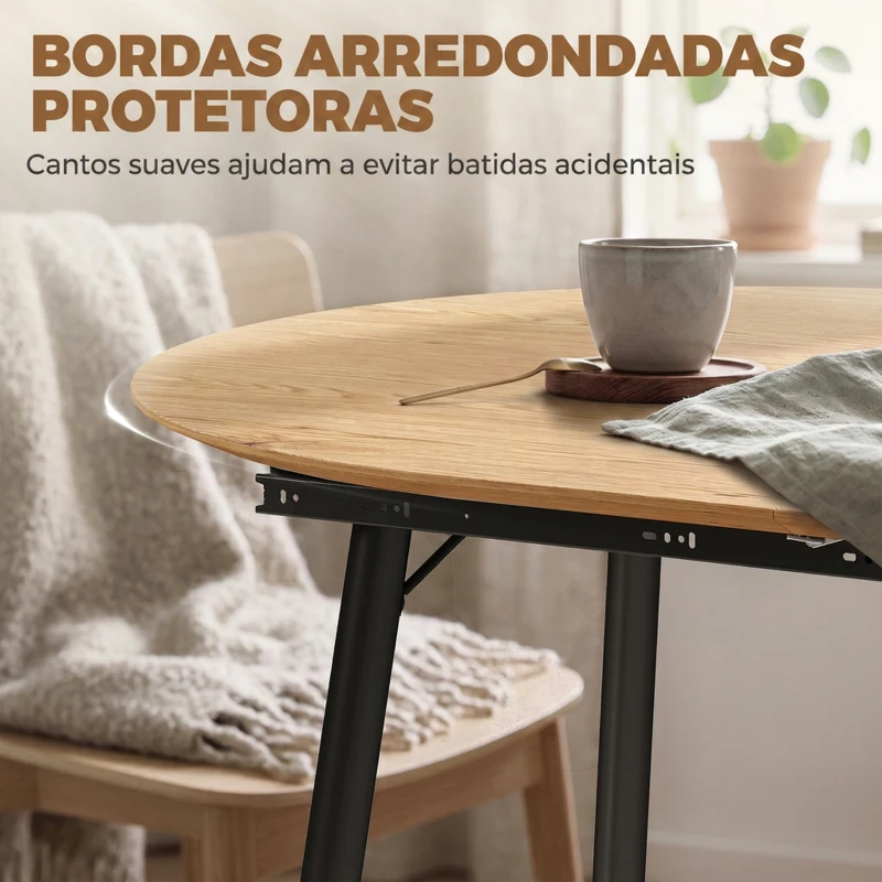 HOMCOM Mesa de Jantar Extensível Oval para 4-6 Pessoas com Pés de Ferro e Bordos Arredondados Carvalho
