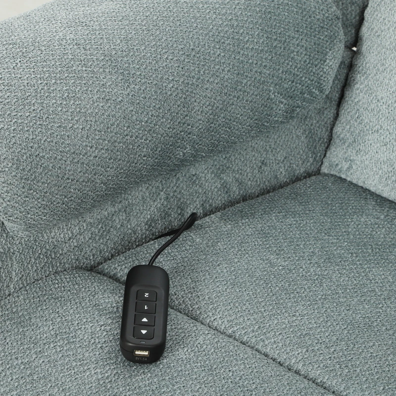 HOMCOM Sillón Relax Reclinable Eléctrico de Lino con Asiento con Muelles Reposapiés Mando USB y 2 Bolsillos Laterales Verde