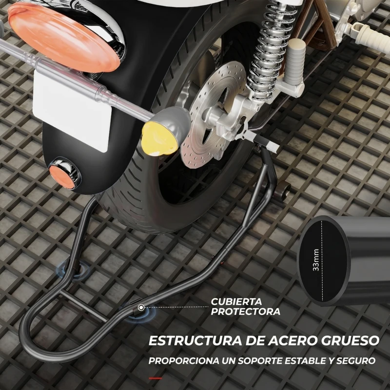 HOMCOM Caballete Moto Soporte Trasera Universal de Acero con Horquillas en U y L para Rueda 10" 17" 18" Carga 200 kg Negro
