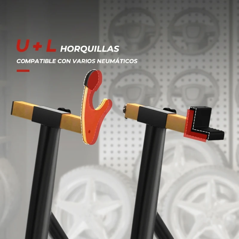 HOMCOM Caballete Moto Soporte Trasera Universal de Acero con Horquillas en U y L para Rueda 10" 17" 18" Carga 200 kg Negro