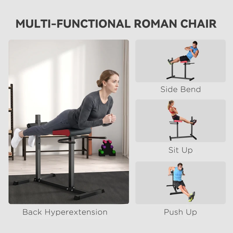 SPORTNOW Back Extension Roman Chair, Hyperextension Bench with Adjustable Leg Roller for Back, Abdominal and Gluteal Training