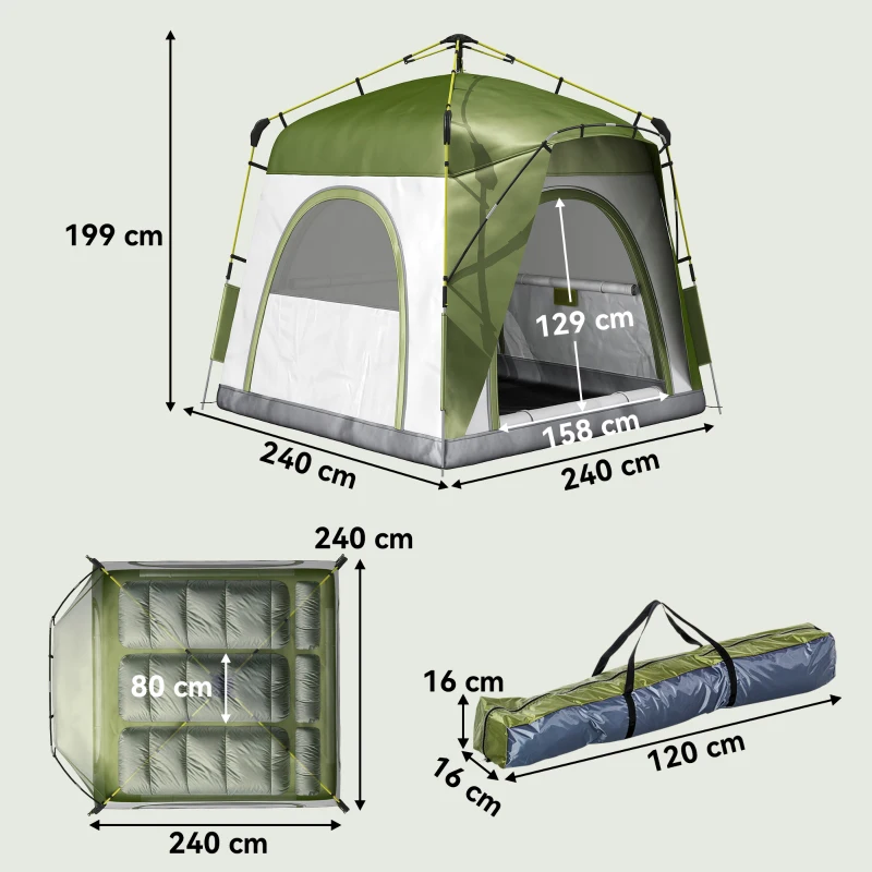 Outsunny Pop-up-Zelt Automatischer Aufbau Wetterfest Hydraulischer Druckmechanismus 240 cm x 240 cm x 199 cm Grün+Grau