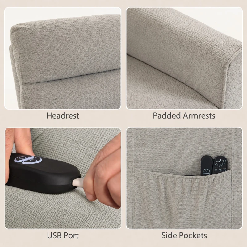 HOMCOM Fauteuil Releveur Électrique Massage Vibration et Chaleur, Fauteuil Relax Électrique, Dossier Inclinable, Chenille, Gris