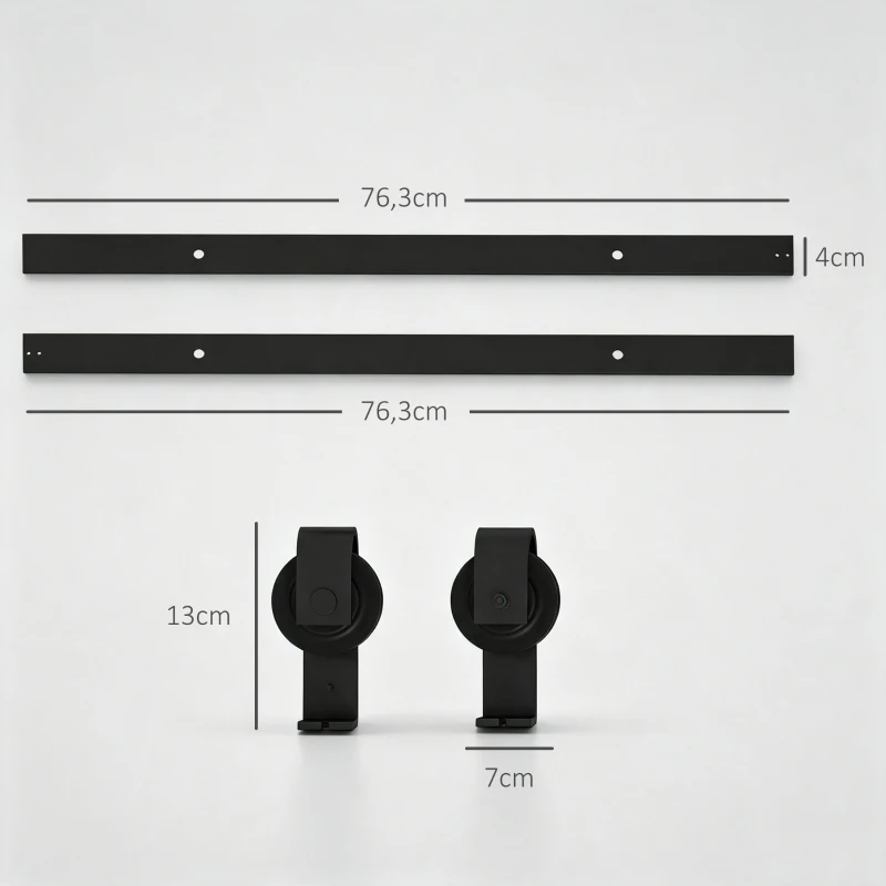 HOMCOM 5FT/152CM Herrajes para Puerta Corredera Plegable para 2 Puertas con Riel para Granero Negro