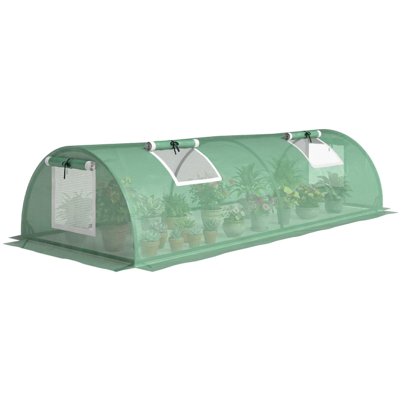 Outsunny Mini Serre de Jardin mini serre tunnel à tomates 200 x 80 x 45 cm Acier PE Anti-UV 4 portes en filet enroulables vert