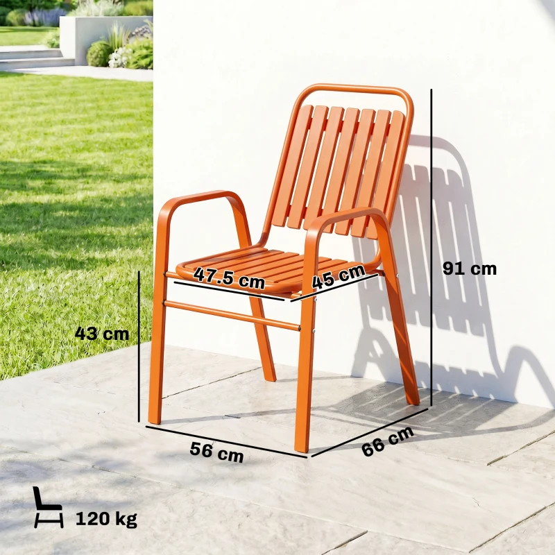 Outsunny Set de 4 Scaune de Grădină Stivuibile cu Spătar Înalt și Brațe, 56x66x91 cm, Maro Închis