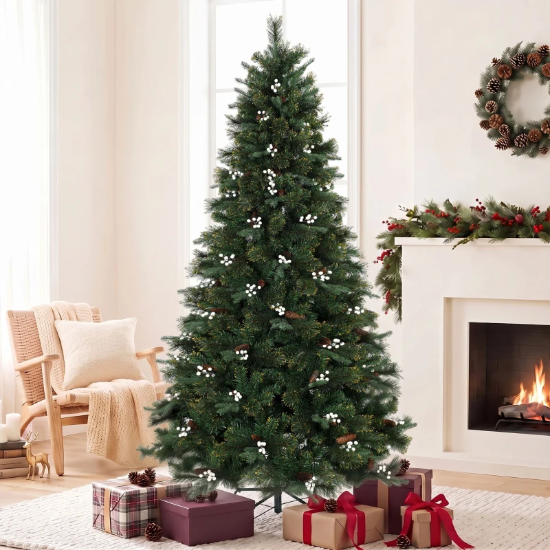 HOMCOM Künstlicher Weihnachtsbaum 220 cm mit 1116 Zweigen klappbarer Metallständer Scharnier-System realistisch und buschig Grün