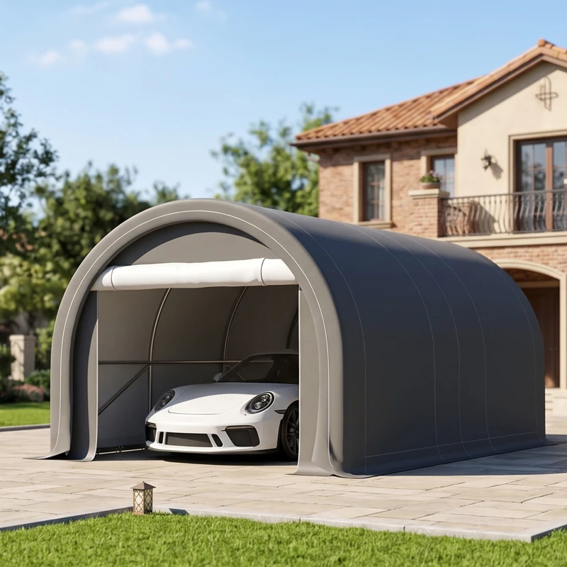 Outsunny Tendone da Giardino per Auto e Attrezzi con Ingresso a Cerniera, Picchetti e Funi, 500x300x240 cm
