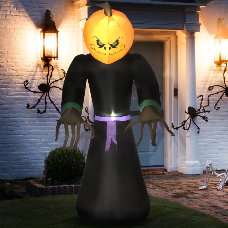 HOMCOM Inflatable 2.1m Pumpkin Man Halloween Decoration W/LED lights Polyester Fabric - Multicolour