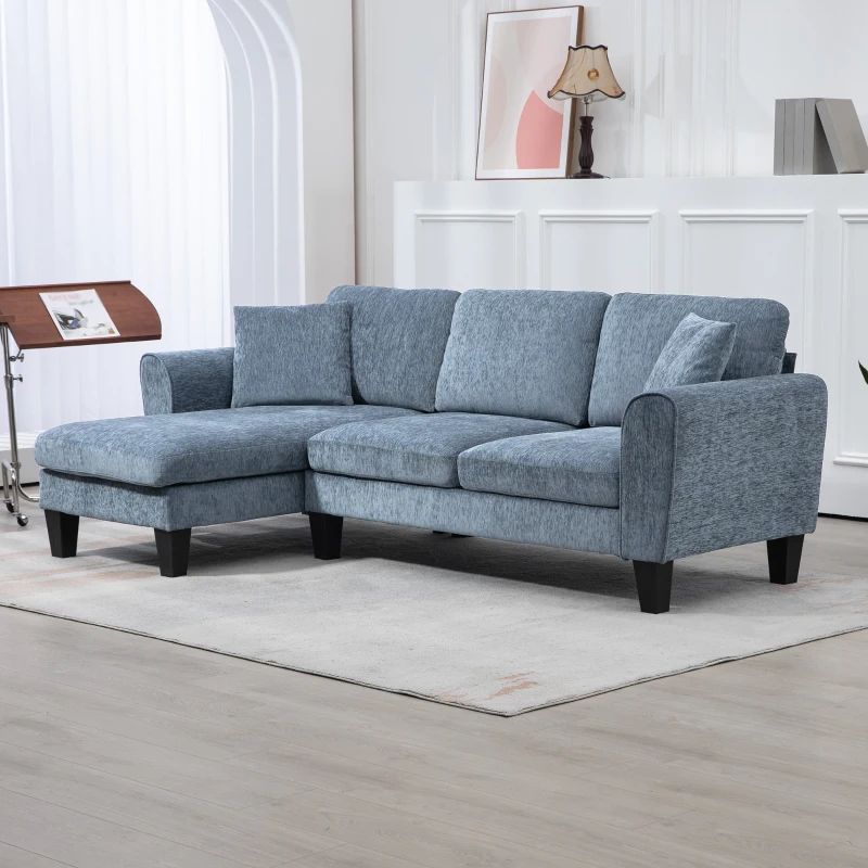 HOMCOM Sofá Rinconera Chaise Lounge Reversible en Forma de L con 2 Cojines Carga 200 kg 230x138x87 cm Azul Oscuro