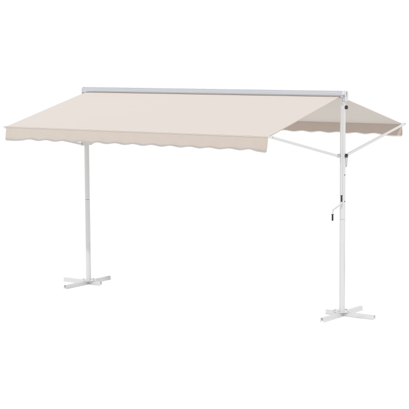 Outsunny Store Double Pente 4 x 3 m Manuel rétractable Inclinaison réglable métal époxy Blanc Polyester imperméabilisé Anti-UV Beige