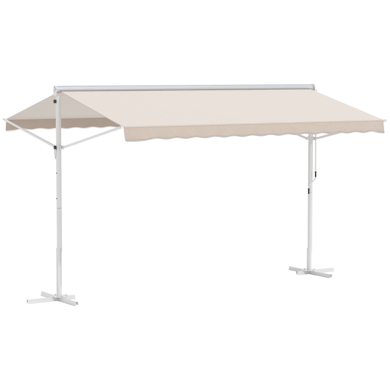 Outsunny Store Double Pente 4 x 3 m Manuel rétractable Inclinaison réglable métal époxy Blanc Polyester imperméabilisé Anti-UV Beige