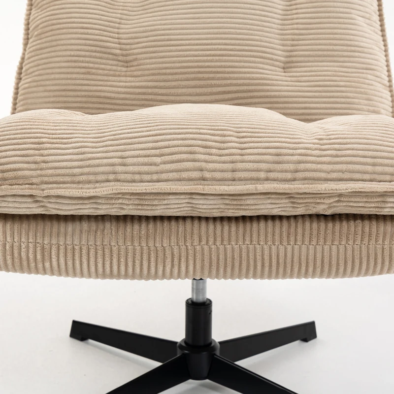 HOMCOM Loungestoel met voetenbank, 360° draaibaar, ribcord bekleding, verstelbare voetensteun, beige