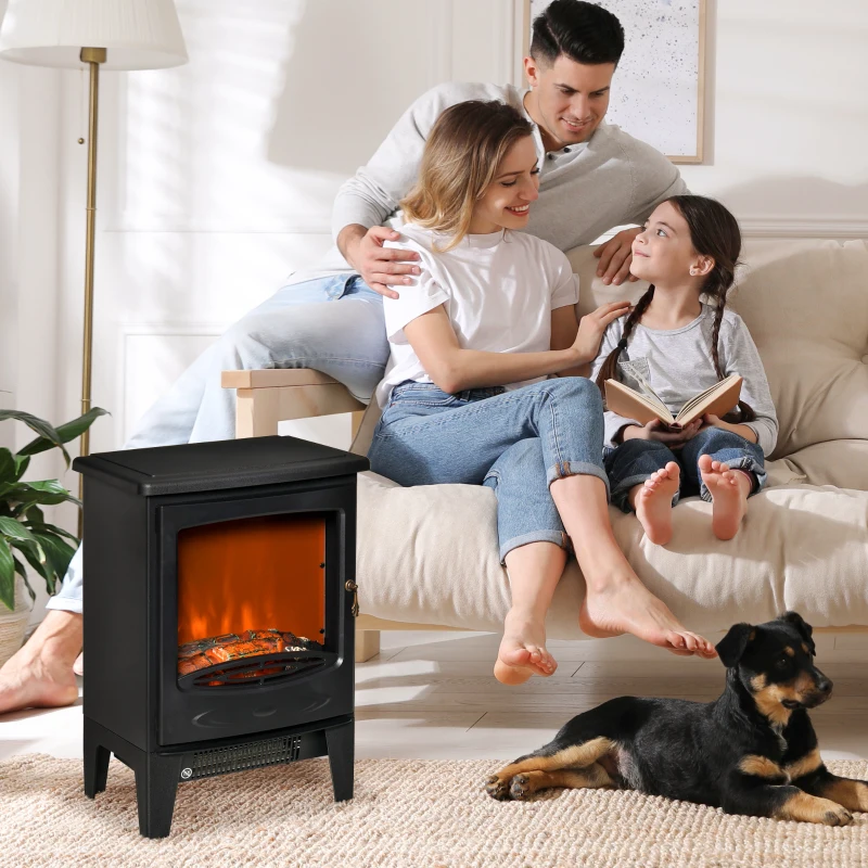HOMCOM Freestanding Electric Fireplace Stove Heater with Realistic Flame Effect Black