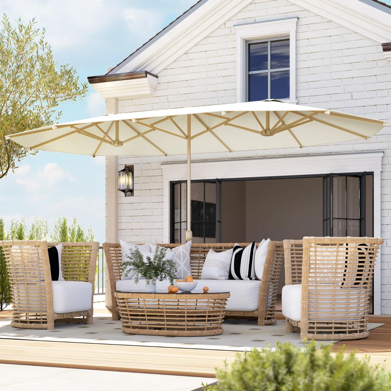 Outsunny Parasol de jardin double 455 x 265 cm rectangulaire, manivelle, poteau en acier, polyester 180g/m², abri soleil UPF30+