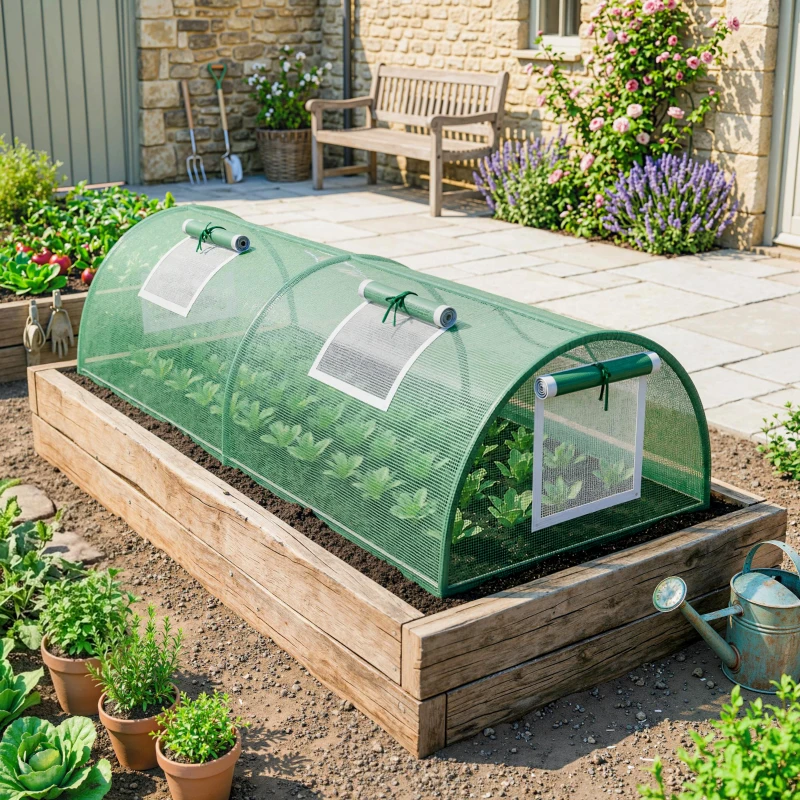 Outsunny Mini Serre de Jardin mini serre tunnel à tomates 200 x 80 x 45 cm Acier PE Anti-UV 4 portes en filet enroulables vert