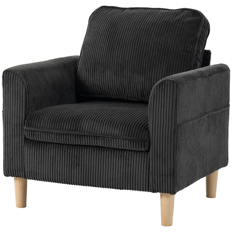 HOMCOM Fotoliu de living din velur reiat, fotoliu 1 loc căptușit, șezut lat, pernă cu arcuri, 83x74x87cm, Gri Închis