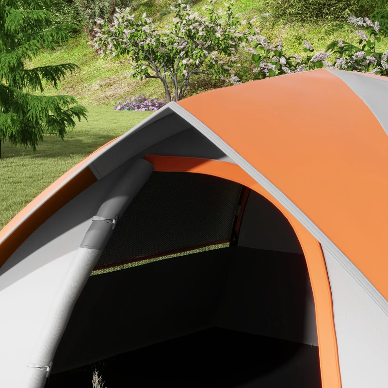 Outsunny Tenda da Campeggio 2 Posti con Finestra a Rete e Gancio, in Poliestere, 210x150x110 cm, Grigio e Arancione