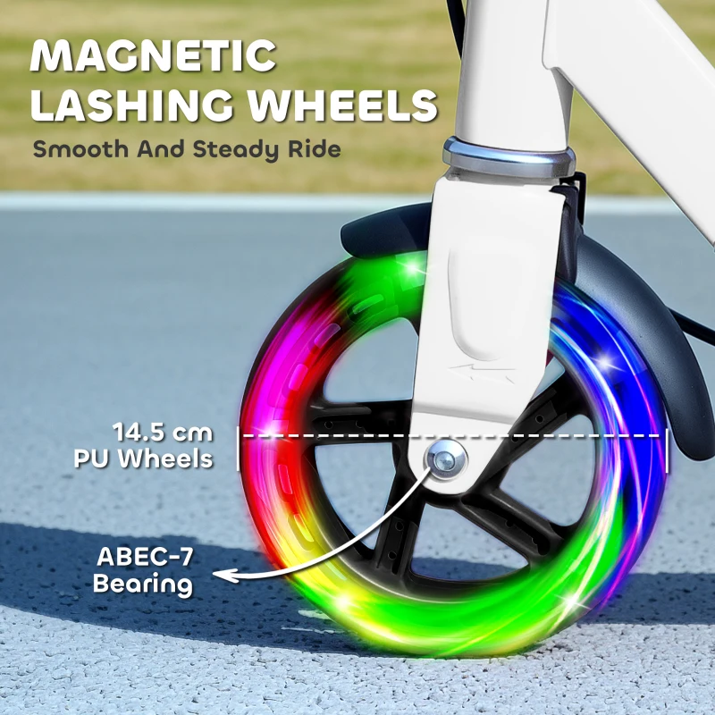 AIYAPLAY Scooter for Kids Aged 3-8 Years, with Adjustable Handle, Two Light Up Wheels, Handbrake, Rear Brake, White
