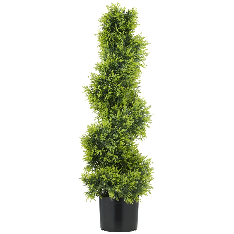 HOMCOM Künstliche Zypresse 90cm Kunstpflanze in Spiralform, Plastik Künstliche Pflanzen im Topf, Moderne Dekoration