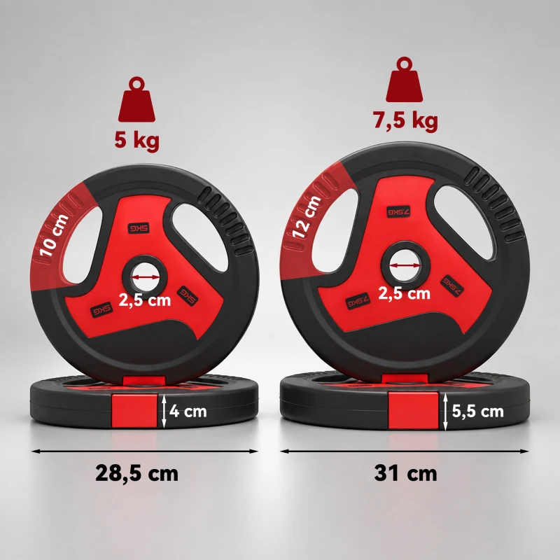 SPORTNOW Dischi Pesi Palestra, Set 4 Pezzi, 25kg, Foro 2.5cm, Nero