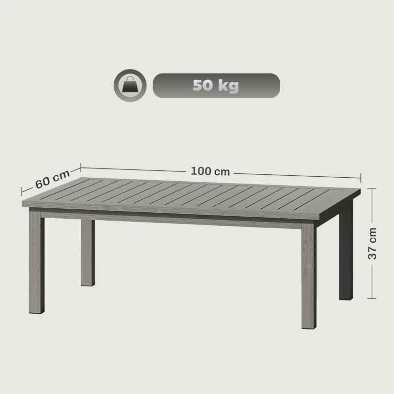 Outsunny Table basse rectangulaire plateau à lattes pour intérieur/extérieur en aluminium, 100 x60 x37 cm gris