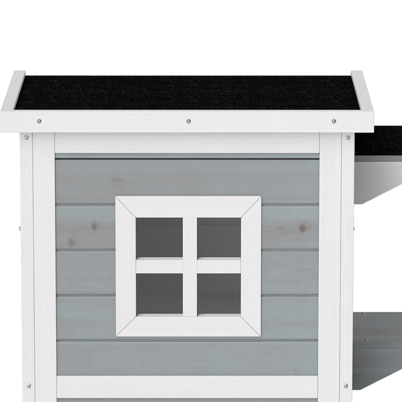 PawHut Wooden Cat House 2-Floor Outdoor Kitten Shelter with 3 Doors and Window Grey