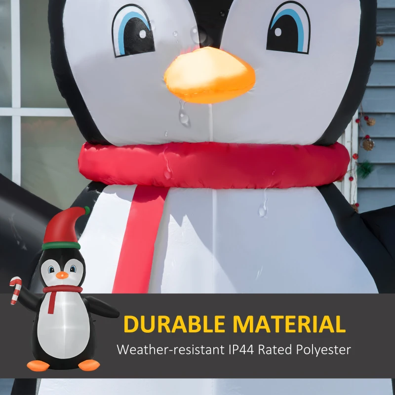 HOMCOM 2.5m Inflatable Christmas Penguin Holding Candy Cane Built-in LED for Party