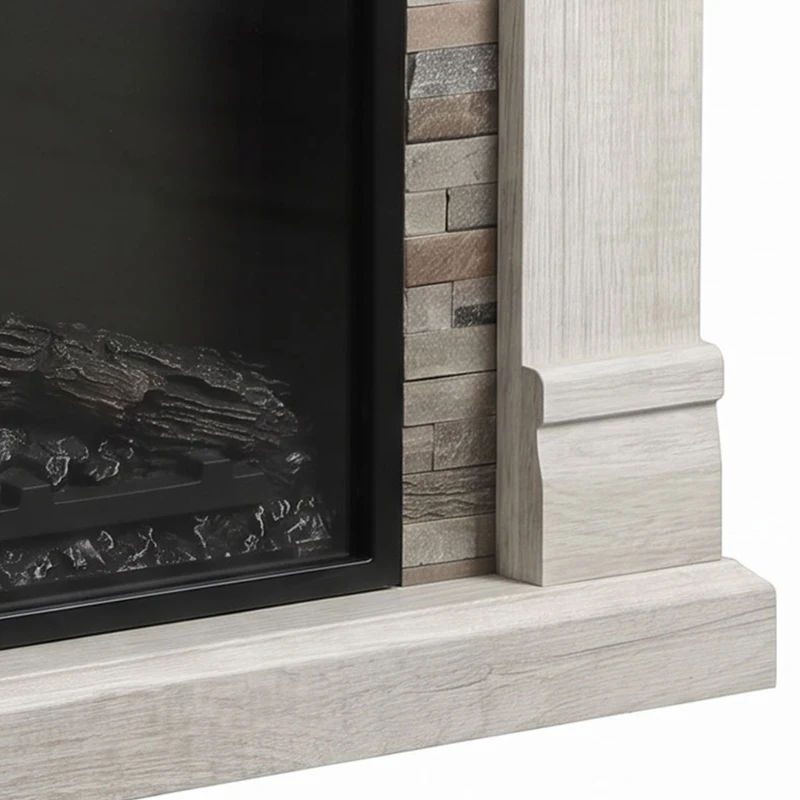HOMCOM Lareira Elétrica Decorativa 1800W com Efeito de Chama de 3 Níveis Termóstato Temporizador e Comando Madeira Natural